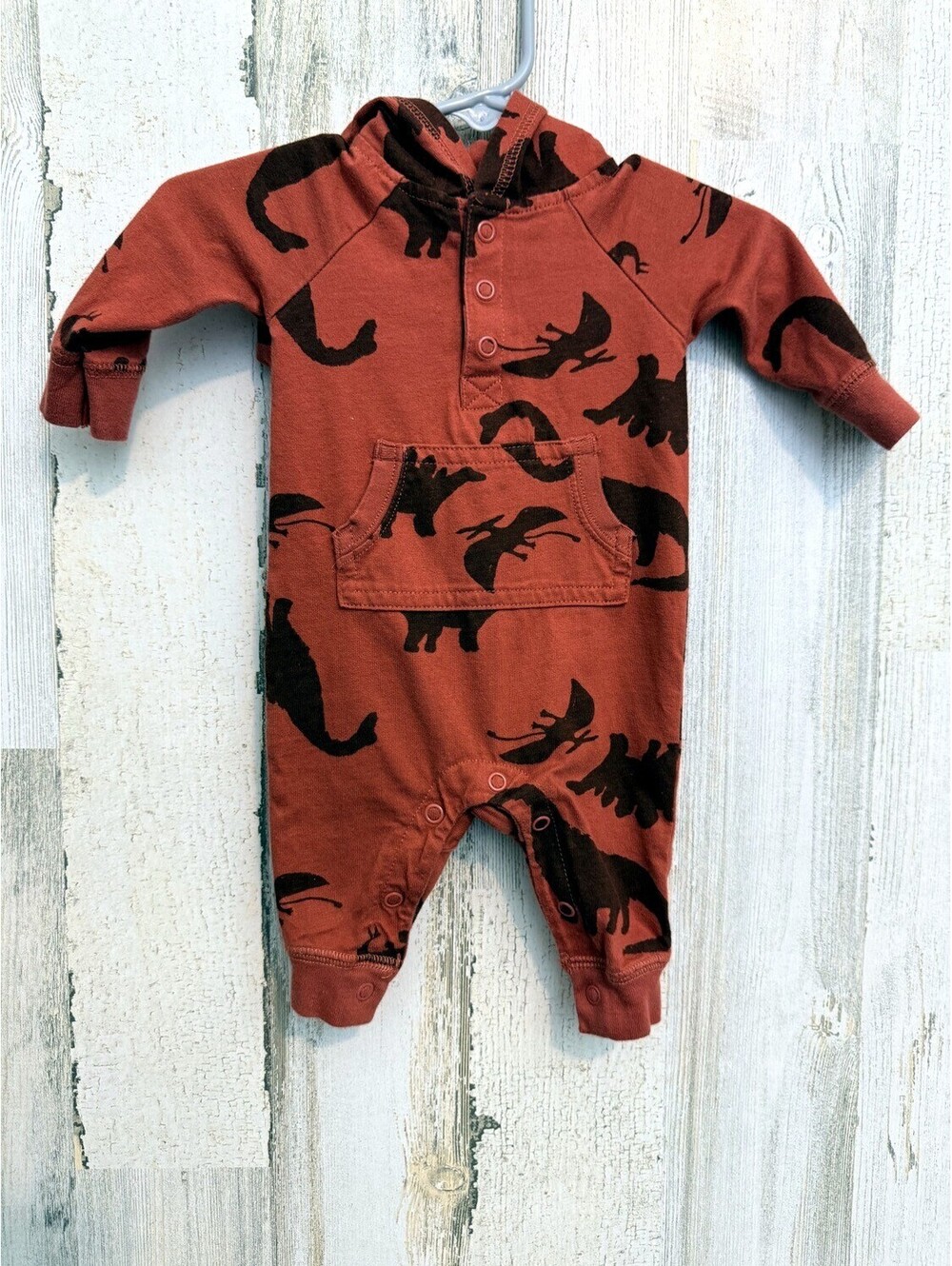 Just One You by Carter's Rust Dinosaur Hooded Romper Newborn